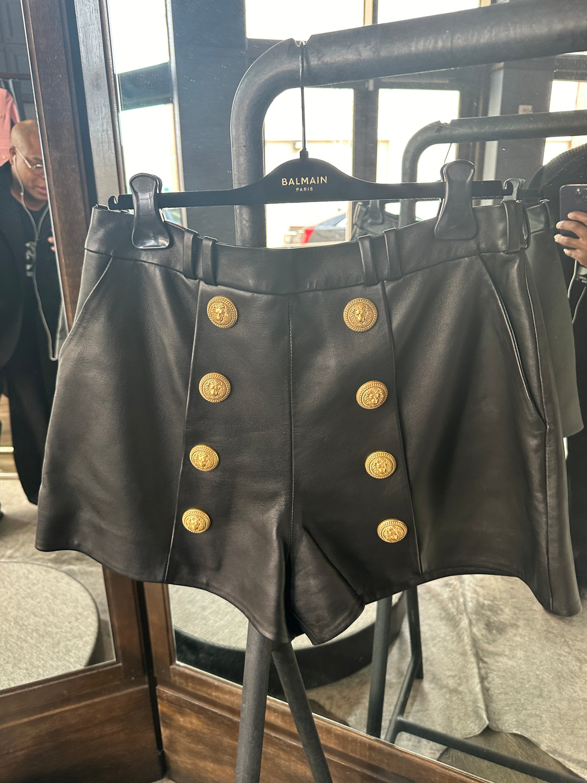 Balmain Womens Leather Shorts