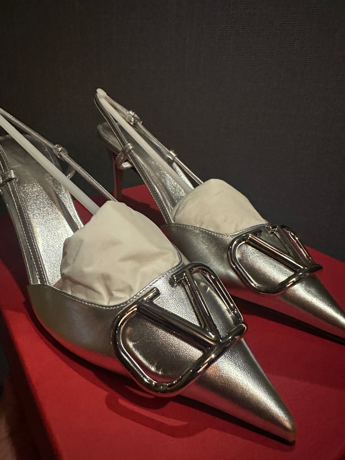 Valentino Silver Sling Backs